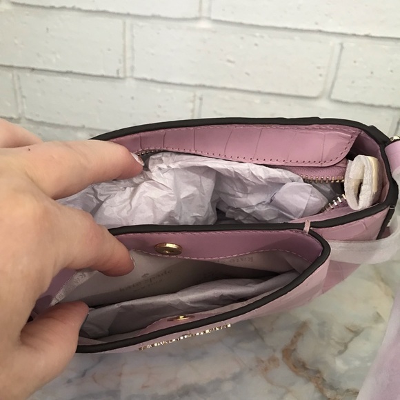 Kate Spade Purse Pink Croco Embossed Leather Dumpling Crossbody Bag KE475 New - Picture 9 of 16
